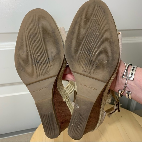 H By Halston Jane Nude Coastal Wrap Wedge Sandals Vegan Suede Leather Shoes 7.5 - Picture 9 of 13